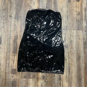 Pretty Little Thing Womens Black Vinyl Bodycon Bandeau Strapless Dress Size 8